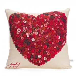 Button Heart Print Cushion – Soft Cream