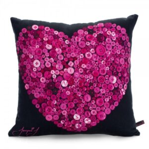 Button Heart Print Cushion – Black
