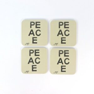 PEACE Button Set of 4 Coasters – Black/Cream
