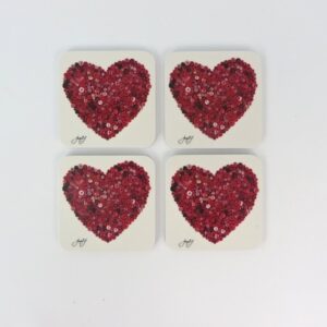 Red Button Heart Set of 4 Coasters