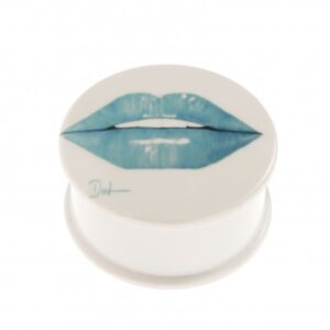 La Bouche Trinket/Candle Box Teal Blue on White